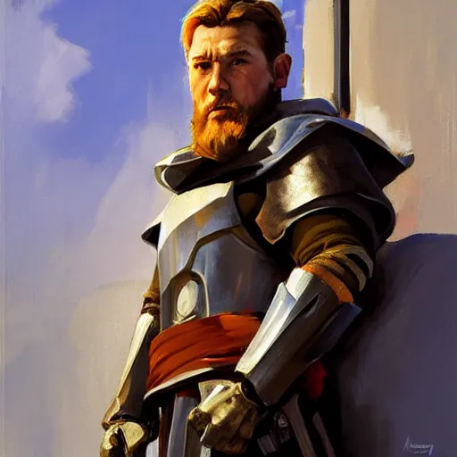 Image similar to greg manchess portrait painting of armored obi wan kenobi as overwatch character, medium shot, asymmetrical, profile picture, organic painting, sunny day, matte painting, bold shapes, hard edges, street art, trending on artstation, by huang guangjian and gil elvgren and sachin teng