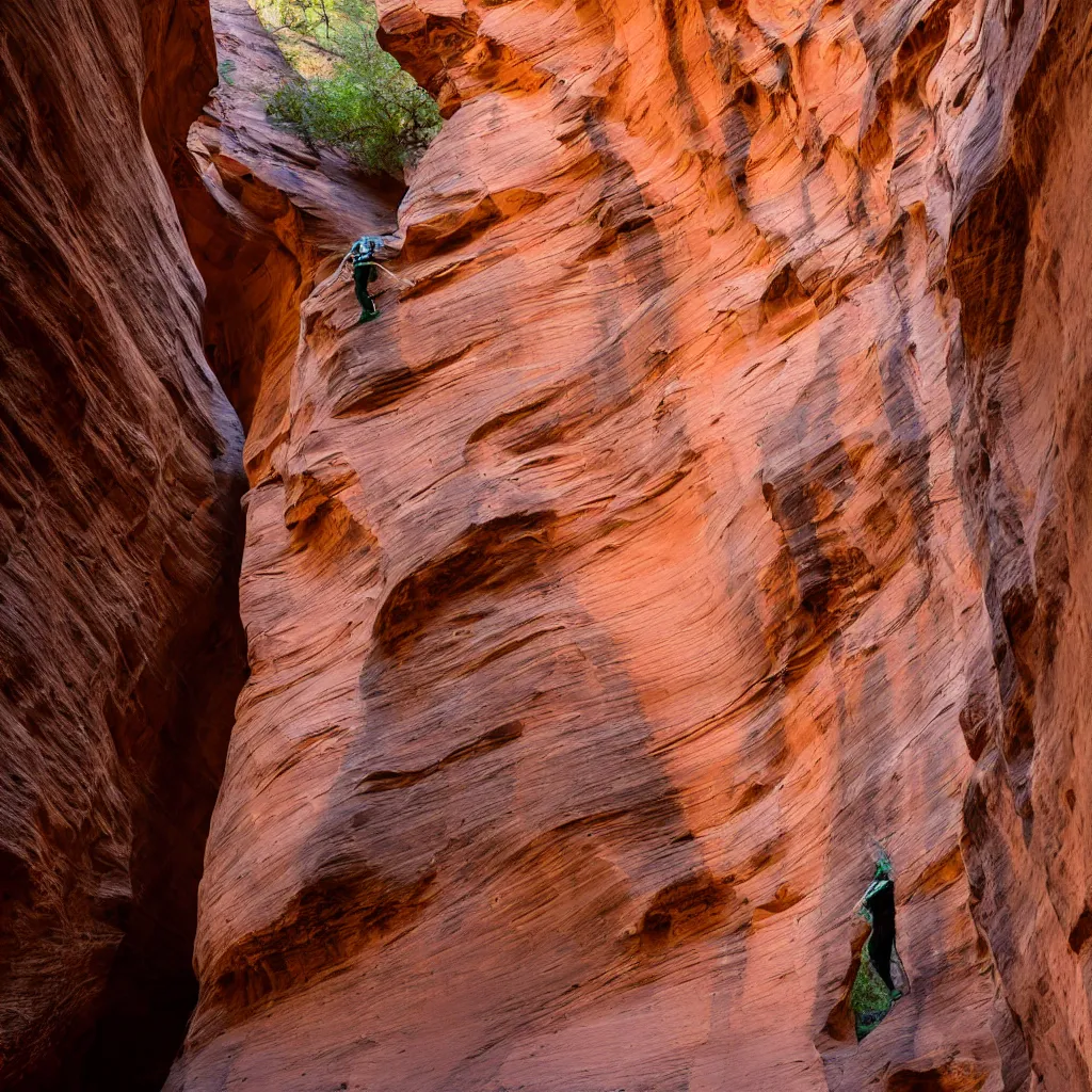 Image similar to alien flying snake winding though a slot canyon at Zion National Park, bright, 50mm sigma, professional photography, nature photography