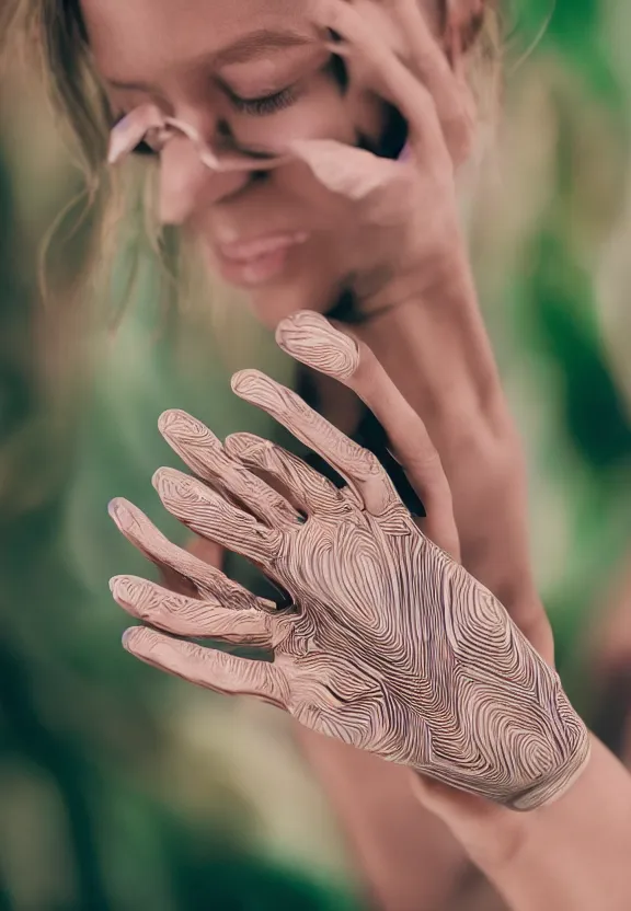 Image similar to a photo of one ultra detailed photorealistic woman's cupped palm, palm pattern visible, instagram photo, studio photo, 9 0 mm, f / 1. 4