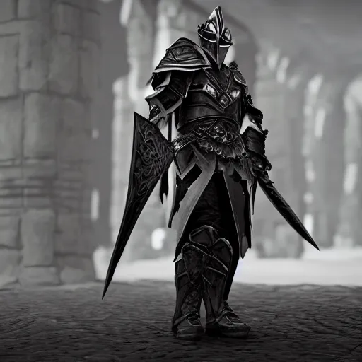 Image similar to dark warrior, dark fantasy, shiny armor, unreal engine, hyperrealistic