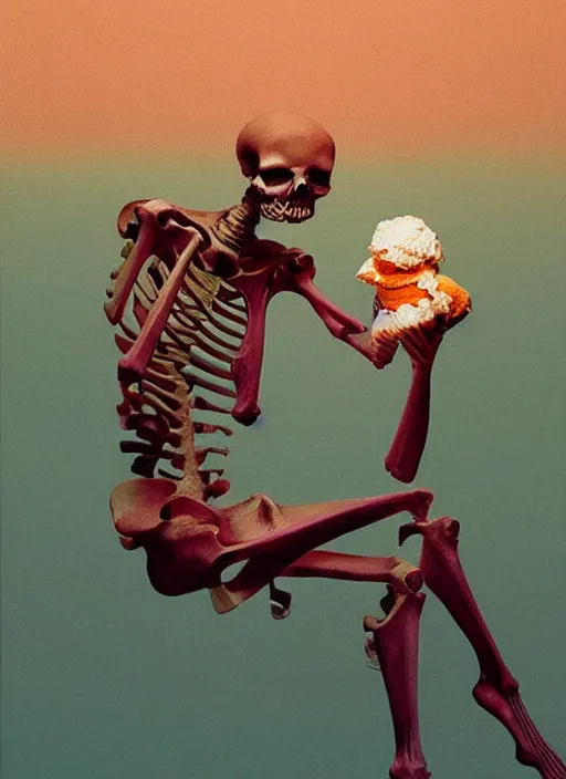 Image similar to woman skeleton holding ice cream Edward Hopper and James Gilleard, Zdzislaw Beksinski highly detailed