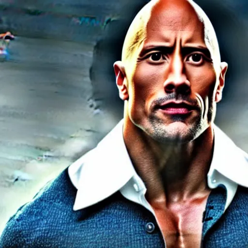 Prompt: Dwayne Johnson with extremely long hair