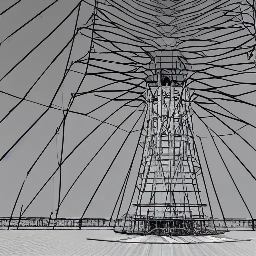 Image similar to ultra precise, asymmetric fineliner drawing of an abandoned duga radar array in ukraine, bold lines, gallery quality, photorealistic, 4 k, very detailed, 8 k