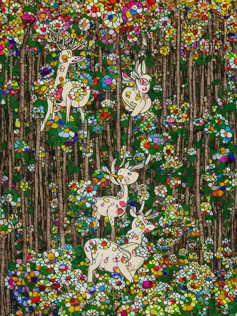 Image similar to a deer in the forest, Takashi Murakami