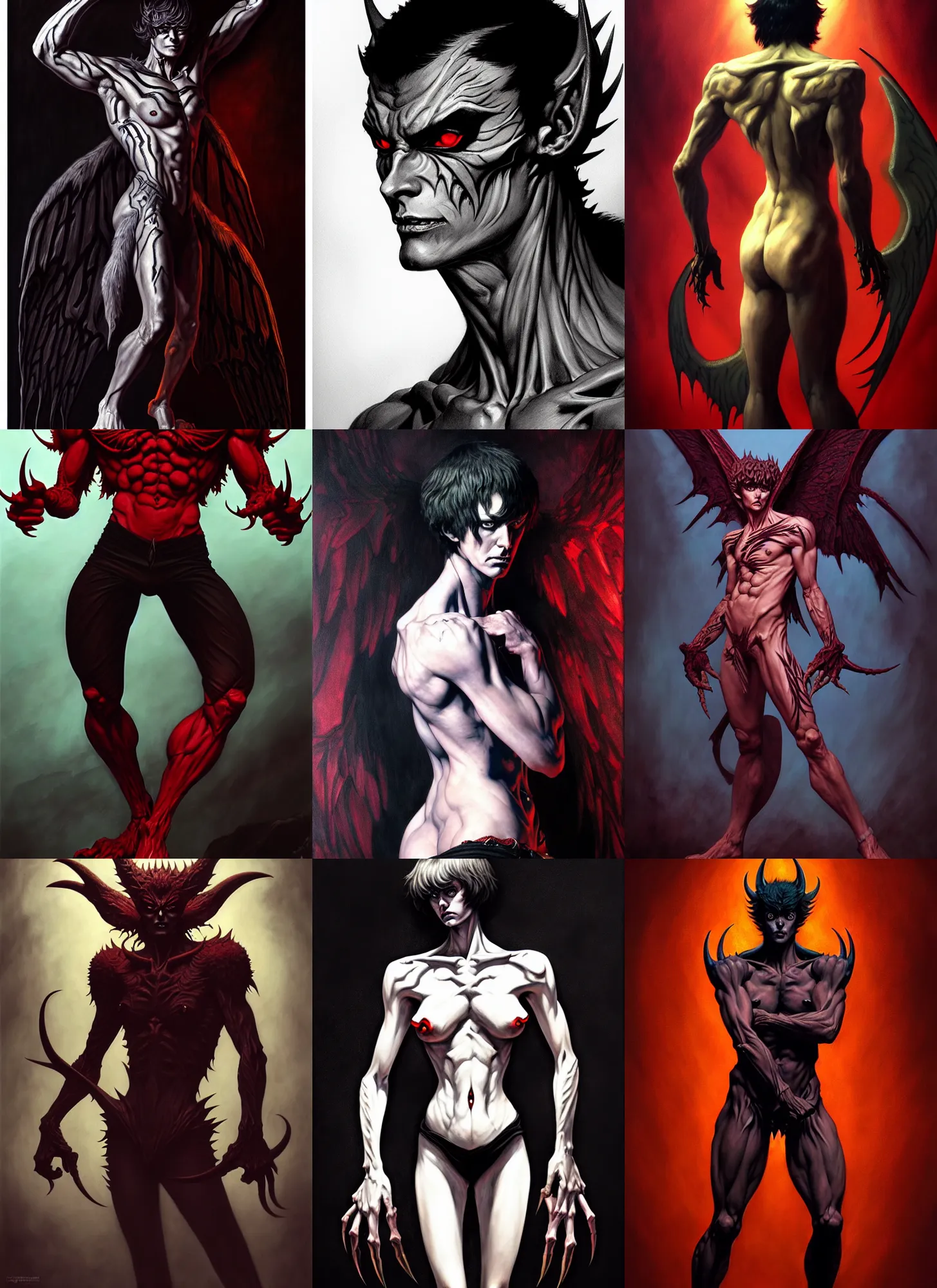 Prompt: full body savage devilman, simplify stylized intricate skin pattern, full body, hyper realistic, extremely detailed, dnd character art portrait, dark fantasy art, intricate fantasy painting, dramatic lighting, vivid colors, deviant art, artstation, by edgar maxence and caravaggio and michael whelan and delacroix.