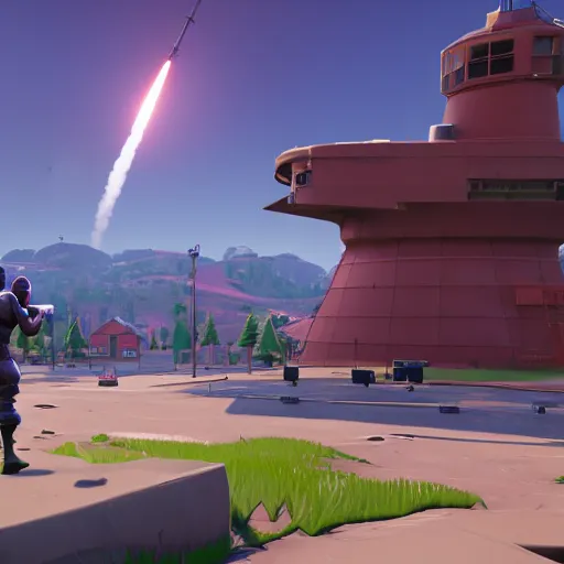 Prompt: multiple fortnite minuteman missile launches in the background, 3 d render, unreal engine 4, high quality