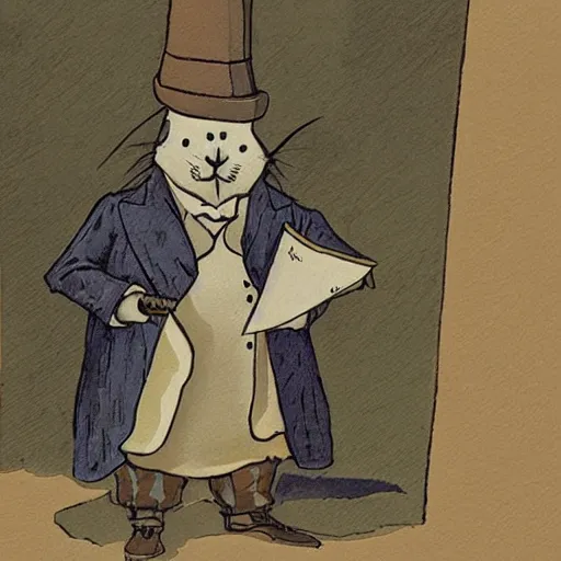 Image similar to a rabbit dressed up as sherlock holmes, book illustration