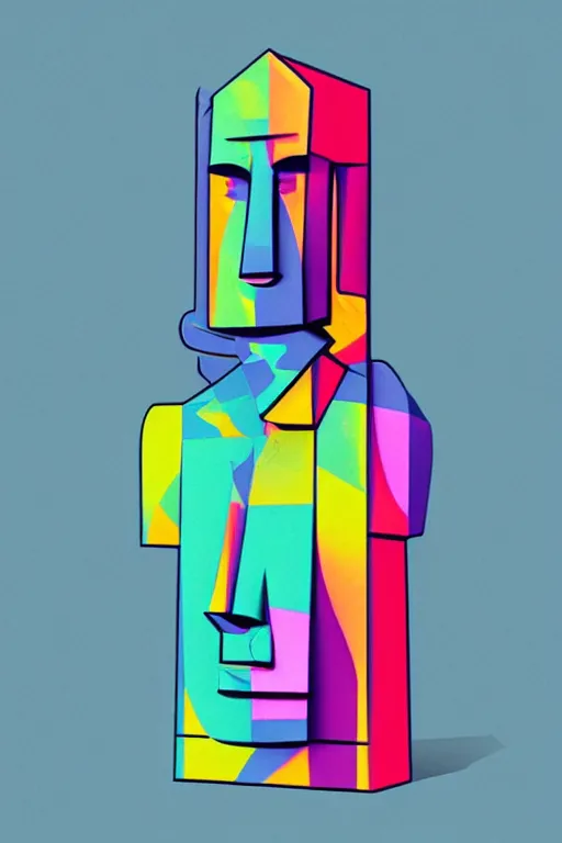 Image similar to cubist moai statue cutout digital illustration cartoon colorful beeple