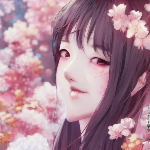 Image similar to realistic beautiful gorgeous natural cute drunk blushed girl in kimono art drawn full HD 4K highest quality in artstyle by professional artists WLOP, Taejune Kim, yan gisuka, JeonSeok Lee, artgerm, Ross draws, Zeronis, Chengwei Pan on Artstation