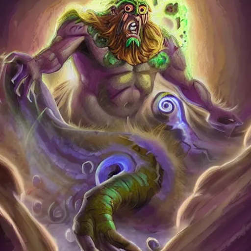 Image similar to earth elemental giant spiral spirit, dust and rock theme, hearthstone art style, epic fantasy card game art