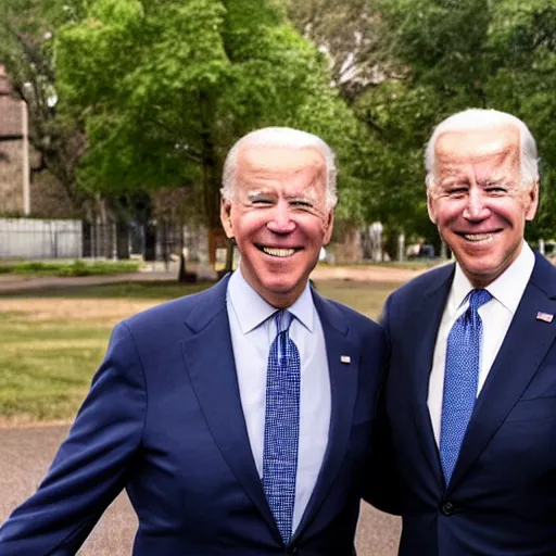 Image similar to A photo of joe biden teams up with a teenage joe biden, perfect faces, 50 mm, award winning photography