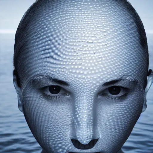 Image similar to a water manipulation in the shape of a human head, on the ocean water, cinematic, in the style of johnson tsang, long shot, hyper detailed, hyper realistic, ray tracing, 8 k resolution, sharp focus, realistic water, award winning