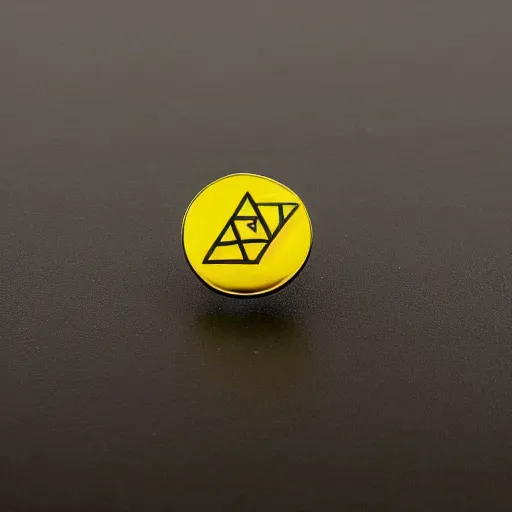 Image similar to a diamond enamel pin depicting a caution warning label, smooth curves