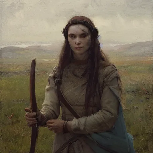 Image similar to Richard Schmid and Jeremy Lipking portrait painting of A shield-maiden (Old Norse: skjoldmø [ˈskjɑldˌmɛːz̠]) was a female warrior from Scandinavian folklore and mythology. Shield-maidens are often mentioned in sagas such as Hervarar saga ok Heiðreks and in Gesta Danorum. They also appear in stories of other Germanic peoples: Goths, Cimbri, and Marcomanni.[1] The mythical Valkyries may have been based on such shield-maidens.[ full-figure