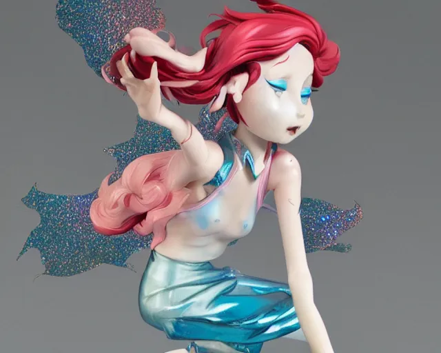 Image similar to James Jean isolated cheerful tomboy vinyl figure, figure photography, dynamic pose, holographic undertones, glitter accents on figure, anime stylized, accurate fictional proportions, high delicate details, ethereal lighting - H 640