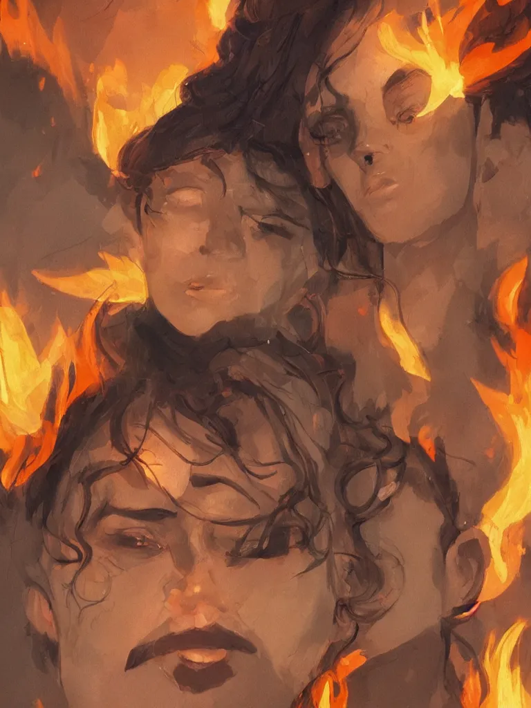 Prompt: fire lit beautiful faces by disney concept artists, blunt borders, rule of thirds