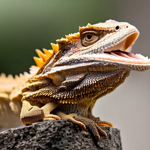 Prompt: dslr portrait still of a bearded dragon dressed like abe lincoln, 8 k 8 5 mm f 1. 4