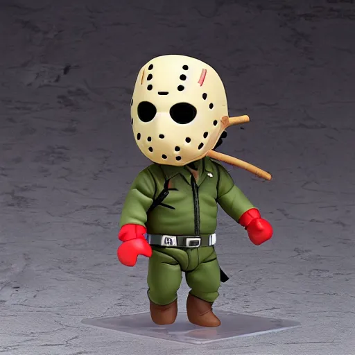 Image similar to high quality portrait flat matte painting of jason voorhees in the style of nendoroid, from friday the 1 3 th, flat anime style, thick painting, medium close - up