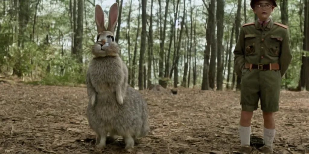 Image similar to a rabbit in the movie moonrise kingdom, screenshot