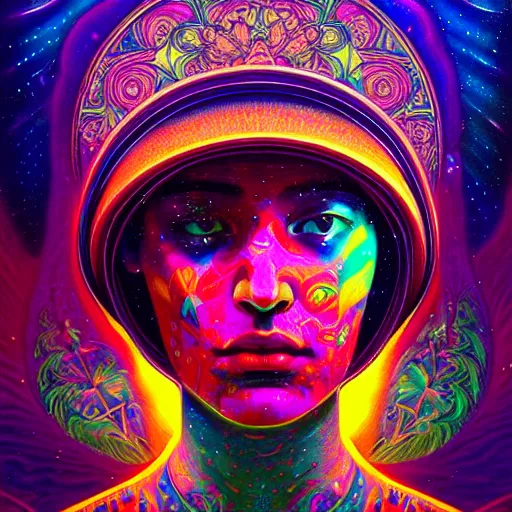 Prompt: An extremely psychedelic experience, colorful, surreal, dramatic lighting, cosmonaut, LSD, face, detailed, intricate, elegant, highly detailed, digital painting, art nouveau, tarot, artstation, concept art, smooth, sharp focus, illustration, art by Sam spratt, dan mumford, Artem Demura and alphonse mucha