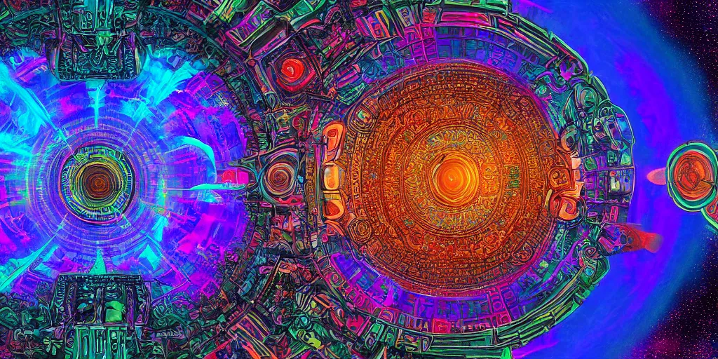 Image similar to temple of the supreme artificial intelligence on an earth like psychedelic planet, beautiful ultra detailed colorful digital art