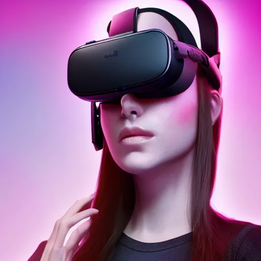 Prompt: beautiful person wearing a oculus quest 2, hypermaximalistic, high details, cinematic, 8 k resolution, beautiful detailed, insanely intricate details, artstation trending, octane render, unreal engine