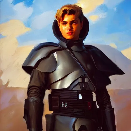 Image similar to greg manchess portrait painting of armored anakin skywalker as overwatch character, medium shot, asymmetrical, profile picture, organic painting, sunny day, matte painting, bold shapes, hard edges, street art, trending on artstation, by huang guangjian and gil elvgren and sachin teng