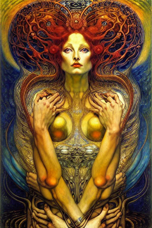 Image similar to Divine Chaos Engine by Karol Bak, Jean Delville, William Blake, Gustav Klimt, and Vincent Van Gogh, symbolist, visionary