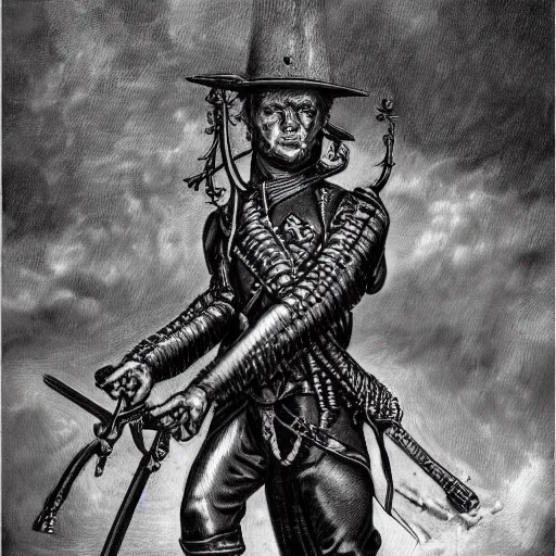 Prompt: Napoleonic Infantry, intricate artwork by Alan Moore, HR Giger, eldritch horror, lovecraft, hyperrealism, high detail, black and white, high contrast, depth of field