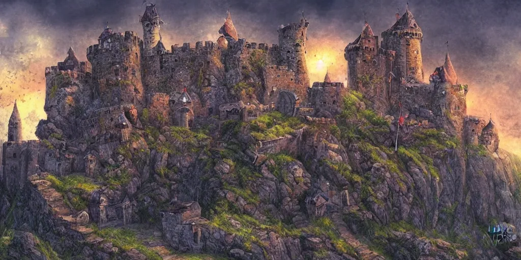 Image similar to A stunning fortress ran by dwarves, medieval style, digital art, masterpiece