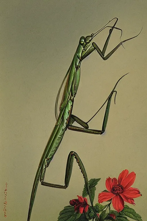 Prompt: praying mantis, by pierre - joseph redoute