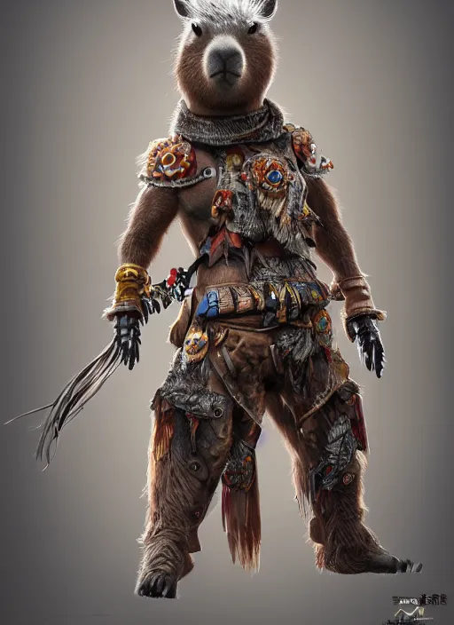 Image similar to detailed full body concept art illustration 35mm photography of an anthropomorphic capybara cowboy in full intricate clothing, biomutant, ultra detailed, digital art, octane render, 4K