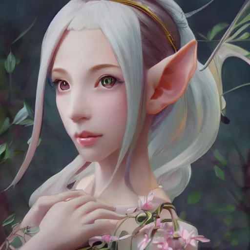 Prompt: Portrait of a beautiful young elegant female elf, Japanese anime style, full of details, matte painting, concept art, smooth, by Shinkai Makoto and Ina Wong and wlop ，trending on cgsociety and artstation，8kHDR，light effect，-H 768