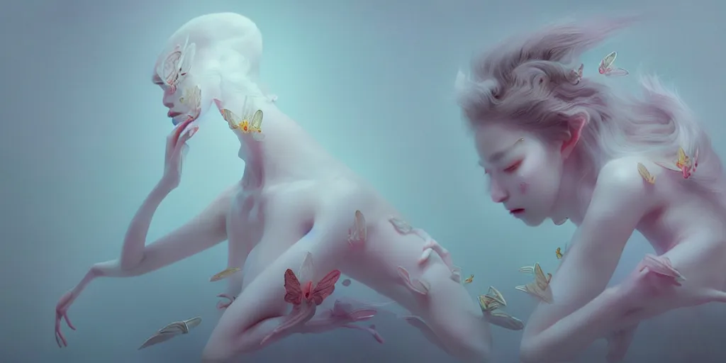 Image similar to breathtaking delicate detailed concept art painting creature, by hsiao - ron cheng, bizarre compositions, exquisite detail, pastel colors, 8 k