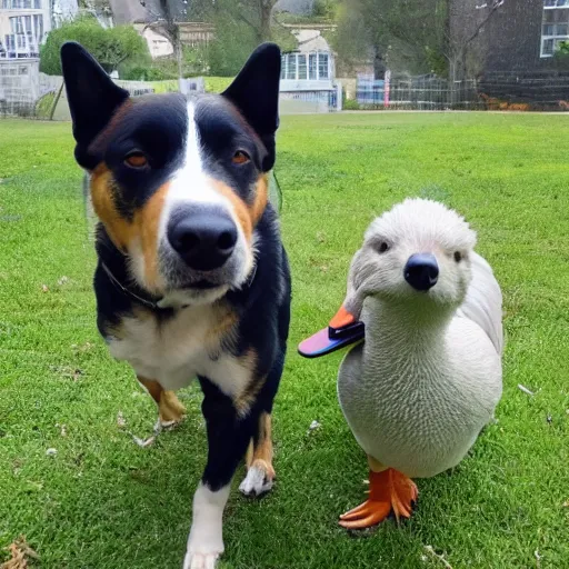 Prompt: my dog took my duck for a walk.