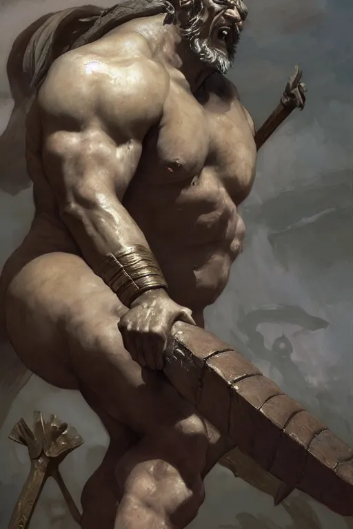 Image similar to ancient historically accurate depiction of the Bible Character Goliath of Gath, the Philistine warrior giant by frank miller, illustration by Ruan Jia and Mandy Jurgens and William-Adolphe Bouguereau, Artgerm, 4k, digital art, surreal, space dandy style, highly detailed, godsend, artstation, digital painting, concept art, smooth, sharp focus, illustration by Ruan Jia and Mandy Jurgens and William-Adolphe Bouguereau, Artgerm