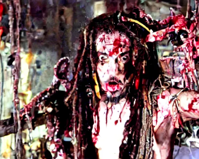 Image similar to rotten zombie jack sparrow [ covered in wires ] emerges from a cybercore portal in my disgusting room in the basement, 1 6 mm