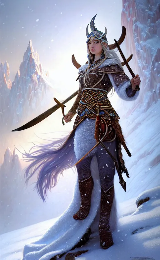 Image similar to opal viking warrior, regal, elegant, winter, snow, beautiful, stunning, hd, illustration, epic, d & d, fantasy, intricate, elegant, highly detailed, wide angle, digital painting, artstation, concept art, smooth, sharp focus, illustration, wallpaper, art by artgerm and greg rutkowski and alphonse mucha and jin xiaodi