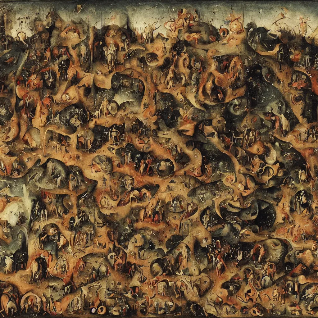 Prompt: painting worshippersof the void made by bosch