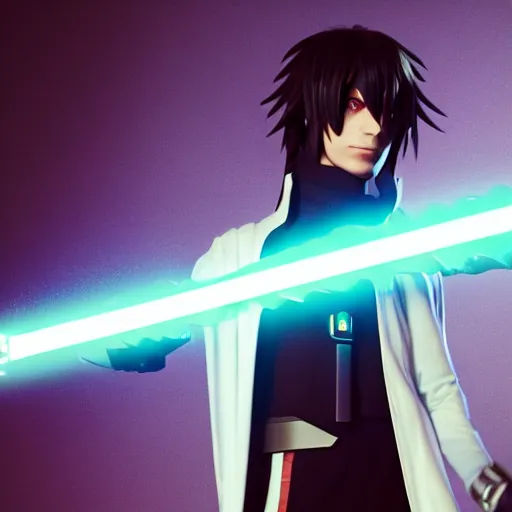 eccentric Lelouch Lamperouge holding a lightsaber