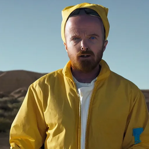 Prompt: Live Action Still of Aaron Paul dressed as Walter White, real life, hyperrealistic, ultra realistic, realistic, highly detailed, epic, HD quality, 8k resolution, body and headshot, film still