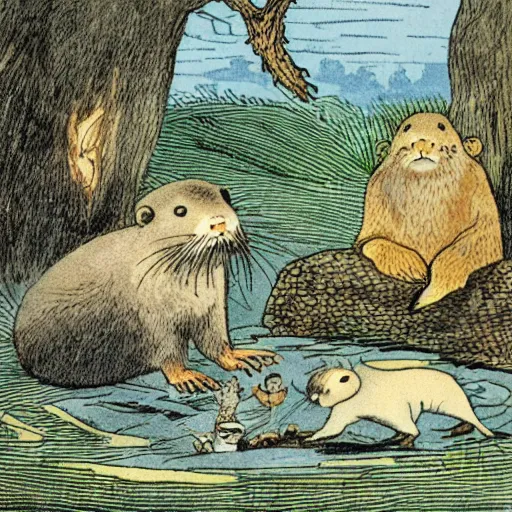 Image similar to illustration of the Aesop fable, The Mink and the Otter