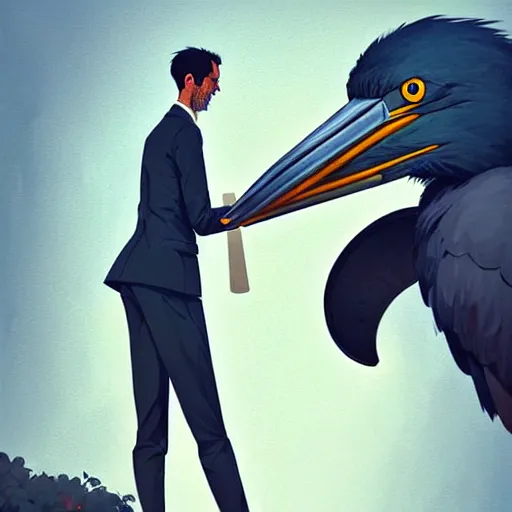 Image similar to a realistic photo of anthropomorphized shoebill stork wearing suit and tie, photographic realistic background, by atey ghailan, by greg rutkowski, by greg tocchini, by james gilleard, by joe fenton, by kaethe butcher, trending on instagram, award winning details