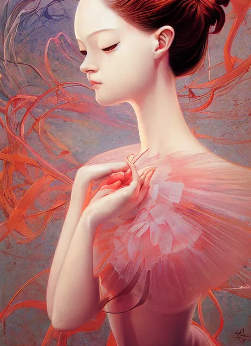 Image similar to prompt : figurative unique features ballerina portrait soft light painted by james jean and katsuhiro otomo and erik jones, inspired by akira anime, smooth face feature, intricate oil painting, high detail illustration, sharp high detail, manga and anime 1 9 9 9