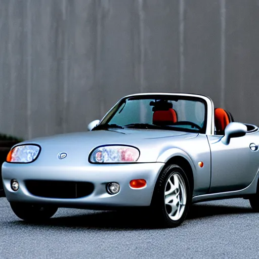 Image similar to a silver 1 9 9 9 miata. 3 5 mm 8 k