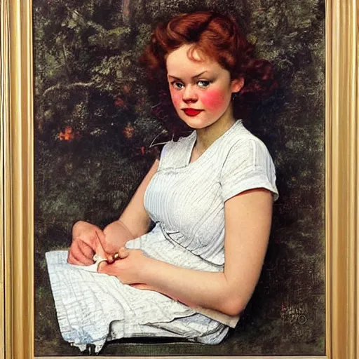 Prompt: portrait of a Kat Denning by Norman Rockwell