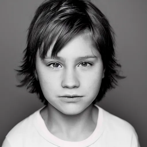 Image similar to closeup portrait of 9 year old boy, thick lips, pink face, thin eyebrows, short light brown hair