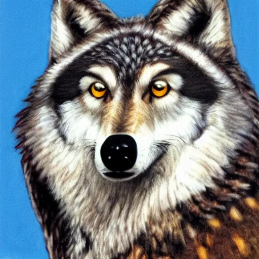 Prompt: ( wolf ) with the head of an owl