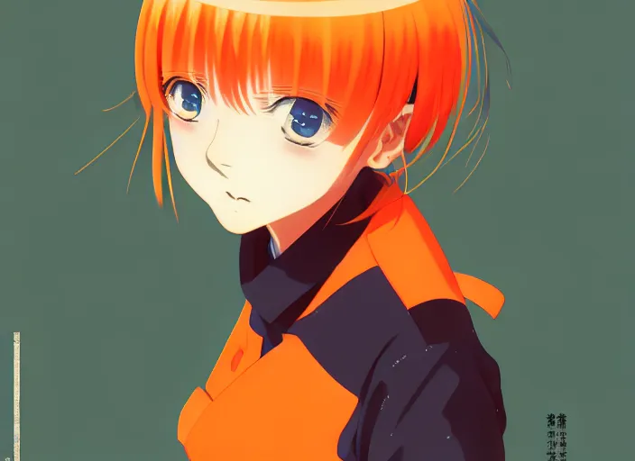 Prompt: anime girl with orange short hair in the Soviet pioneer form,omoide emanon, tsuruta kenji, murata range,kawaii, kyoto animation, manga,katsura masakazu, intricate, detailed, studio lighting, gradation,editorial illustration, matte print, Ilya Kuvshinov