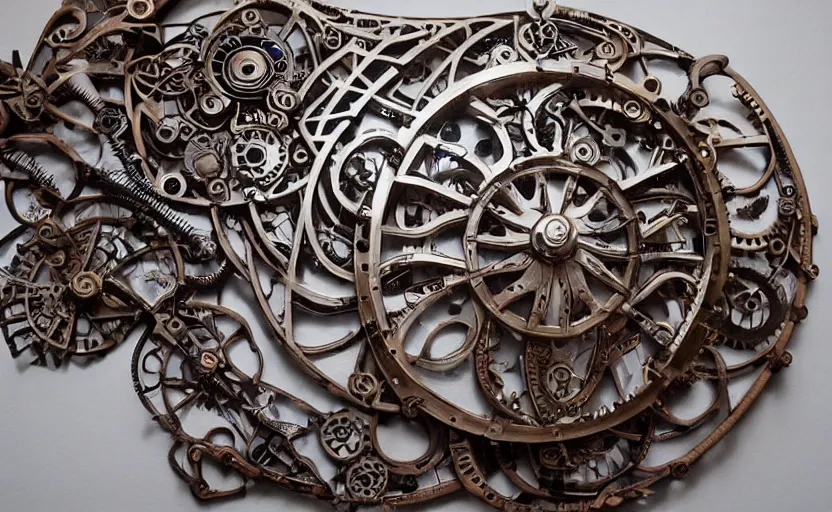 Image similar to mechanical rose of winds with small parts and intricate details, metal scapes, steampunk, art nouveau style